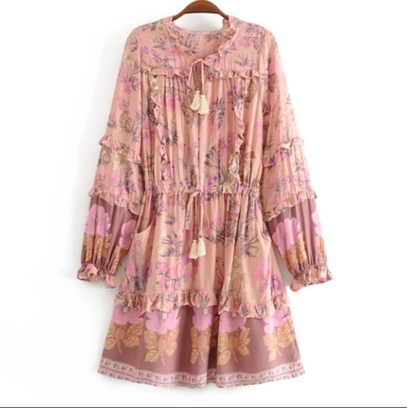 SOLD OUT Boho Gypsy Floral Long Sleeve Ruffle Mini Dress - Picture 6 of 9